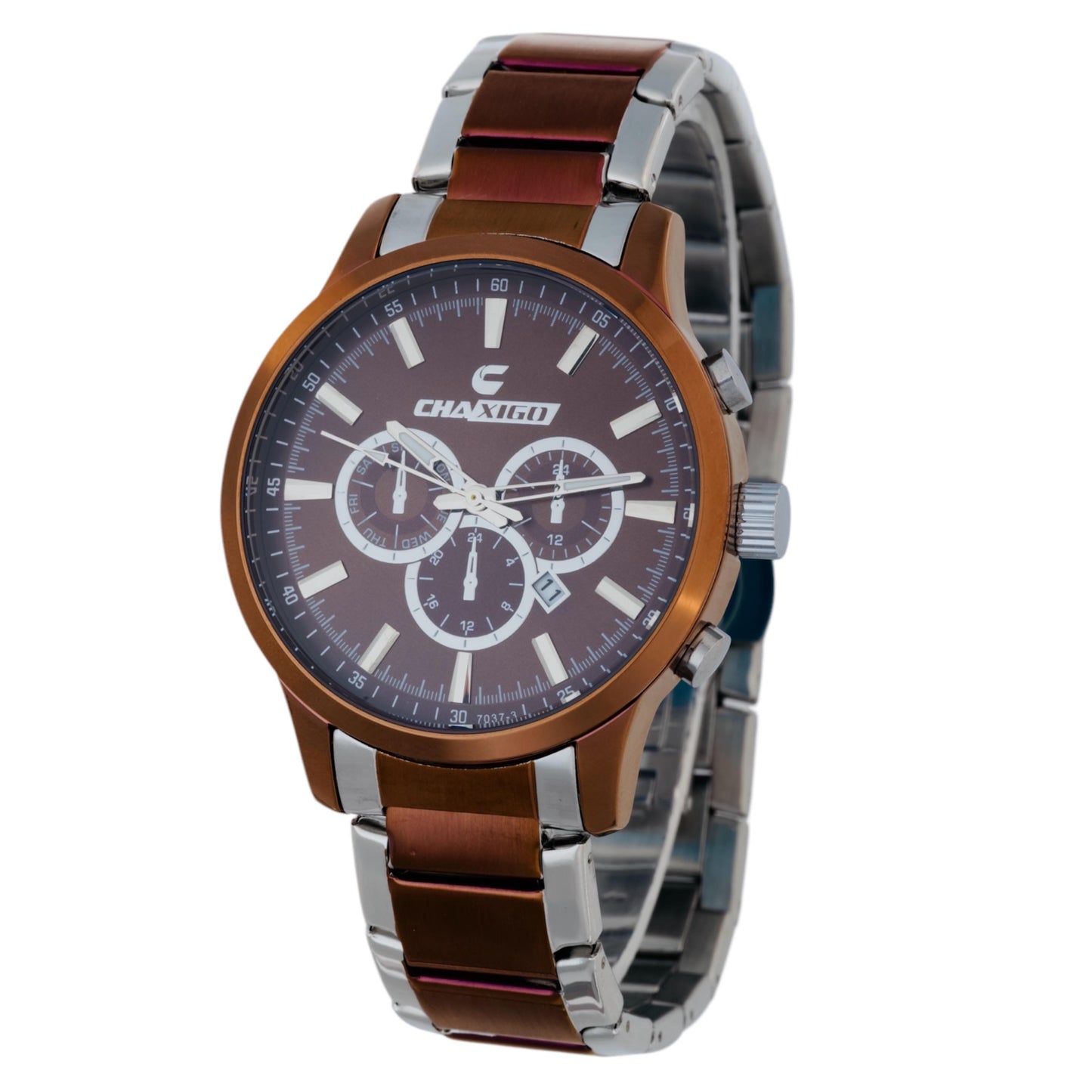 Men's watch with brown & gray steel strap | Chaxigo Watch