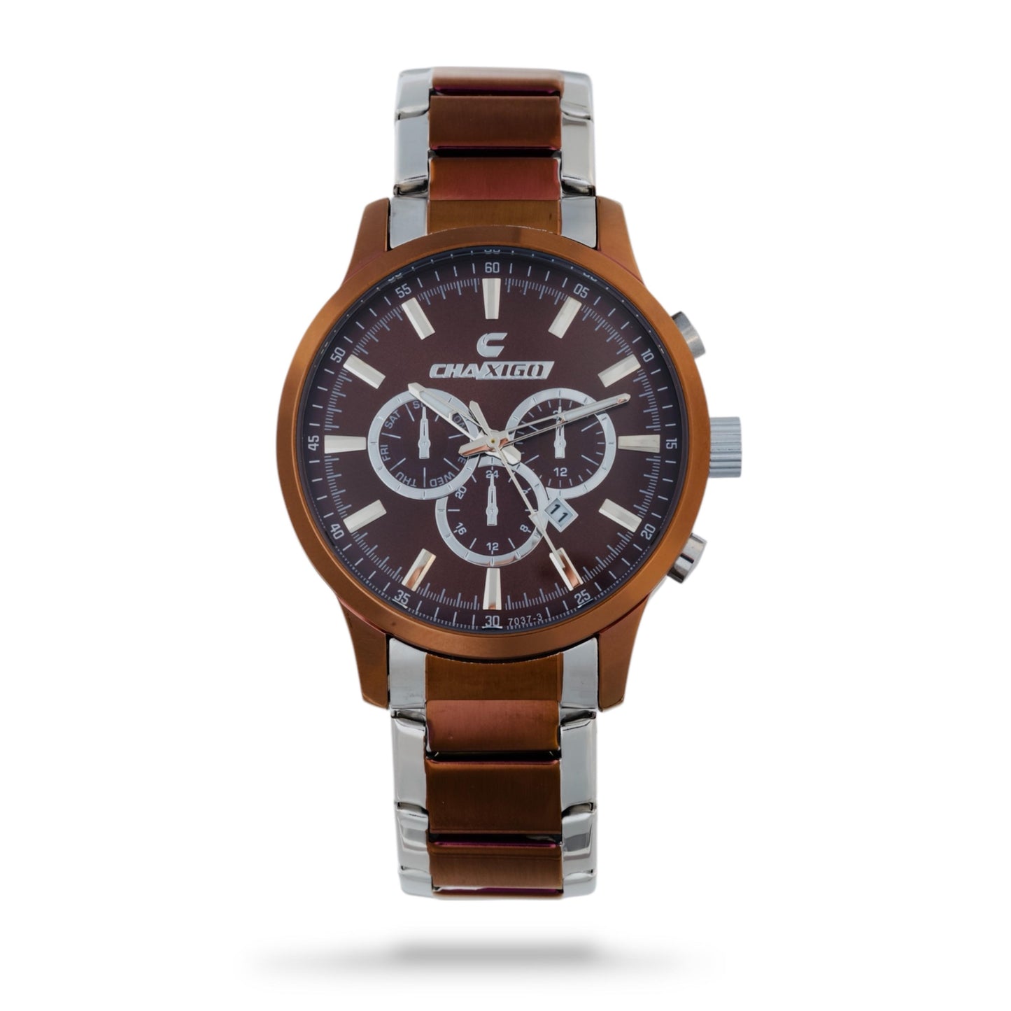 Men's watch with brown & gray steel strap | Chaxigo Watch
